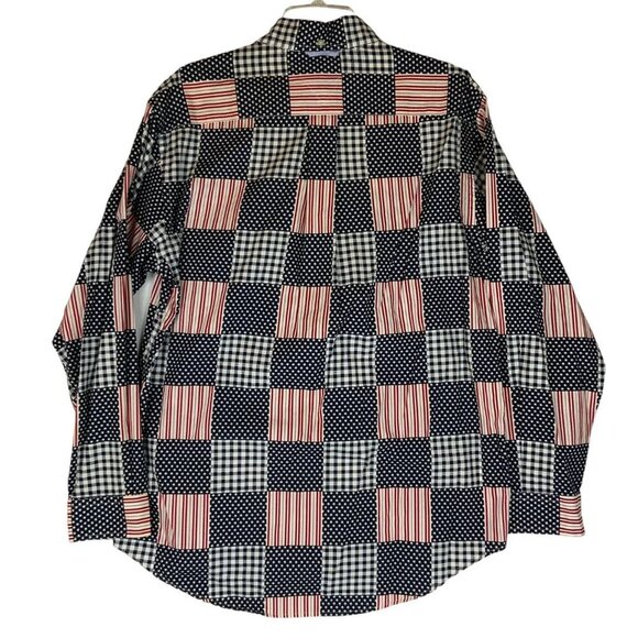 Tommy Hilfiger Mens Medium Button Down Shirt Mock Patchwork Patriotic 2001 - Picture 3 of 8